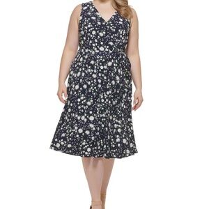 Tommy Hilfiger Womens Plus Knit Midi Fit & Flare Dress